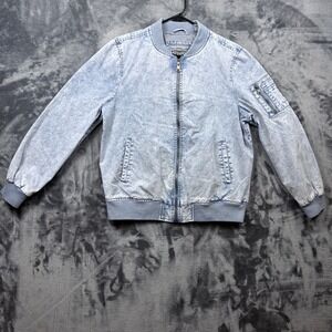 Levi Denim Bomber Jacket Mens Large Blue Acid Wash Full Zip Utility Pocket